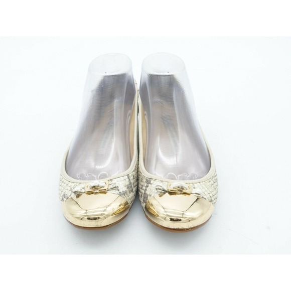 Diane Von Furstenburg Ballet Flat Womens 6 Snake Print Leather Gold Cap Toe Shoe - Picture 6 of 10